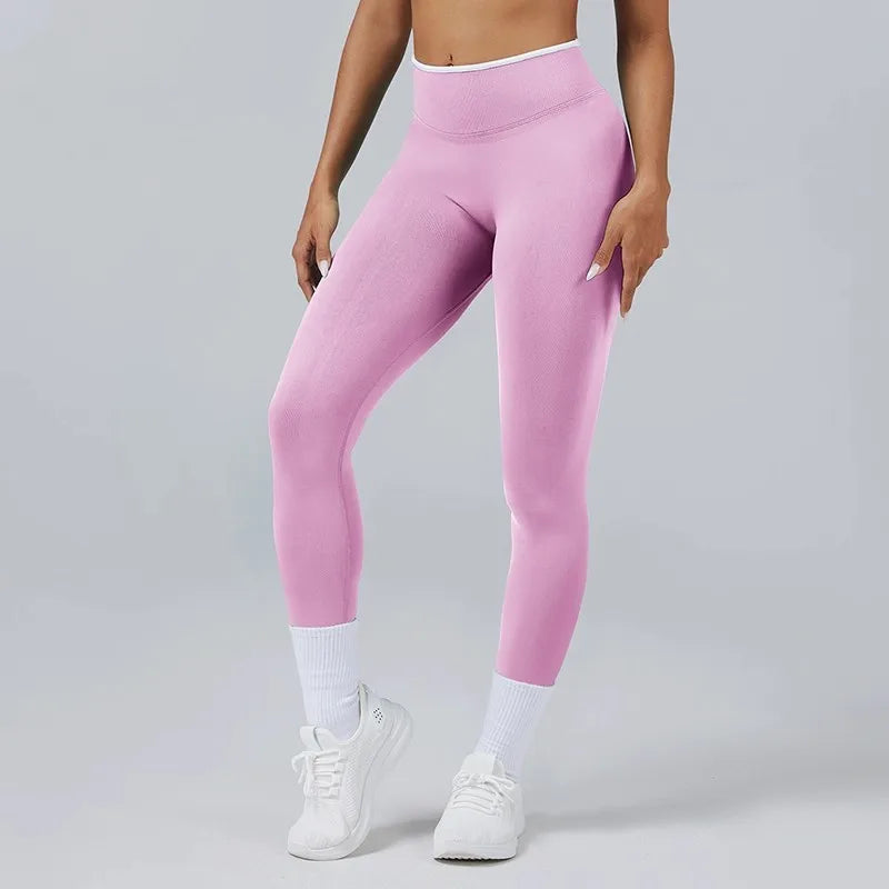 Women's Color Contrast Hip Lifting Yoga Fitness Pants, High Waist and Abdominal Compression, Elastic Tight Yoga Pants, Autumn