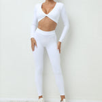 1/2Pcs Pad Long Sleeve Crop Tops Women Gym Yoga Set Sport Gym Scrunch V Back Fitness Leggings Workout Pant Active Suits