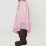 New Irregular Women Lace Flowy Midi Skirt Vintage Low Waist Floral Print Long Skirt Lightweight Summer Sexy Club Party Skirt