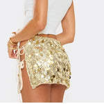Women Mini Glitter Split Skirt Clubwear Mid Rise Sequined Bottoms Tie-Up Bodycon Sparkly Skirt Clubwear Party Night Streetwear