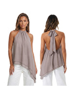 Women's Summer Solid Color/Dot Print Halter Tops Stylish Layered Asymmetrical Handkerchief HemSleeveless Vest