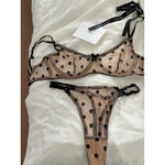 French Style Polka Dot Bra & Thong Set | Retro Sexy Lace Lingerie, Ultra Thin Sheer Netting for Big Bust & Plus Size MOYISU Bras