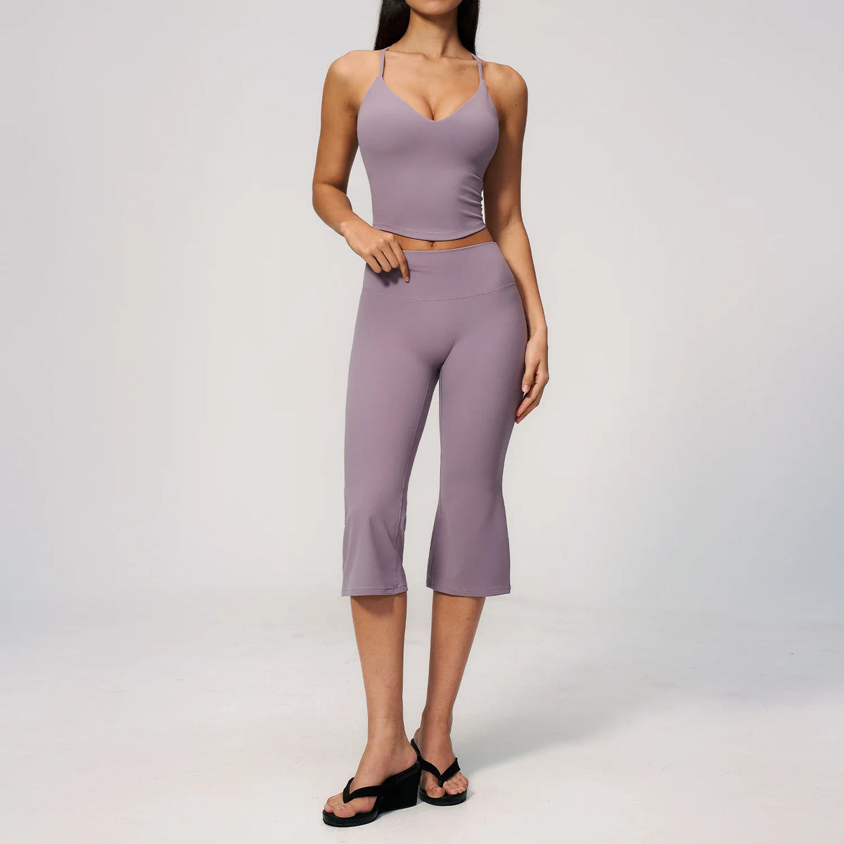 Summer New Yoga Clothing Women Solid V Neck Slim Sports Tank Top Athletic Wear High Waist Butt Lift Mid Pants Gym Fitness Suits
