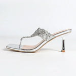 NASBAVI 7cm Thin-heeled Flip-flops for Summer, Shiny Rhinestones, Square-toed, Open-toed, Hermeted Casual Outerwear for Women