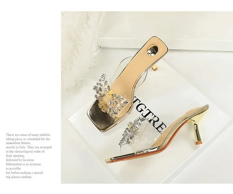 BIGTREE New Crystal Slippers Shoes Women Fine High Heels Transparent Sandals Female Slippers Sexy Outside Beaded Beach Shoes