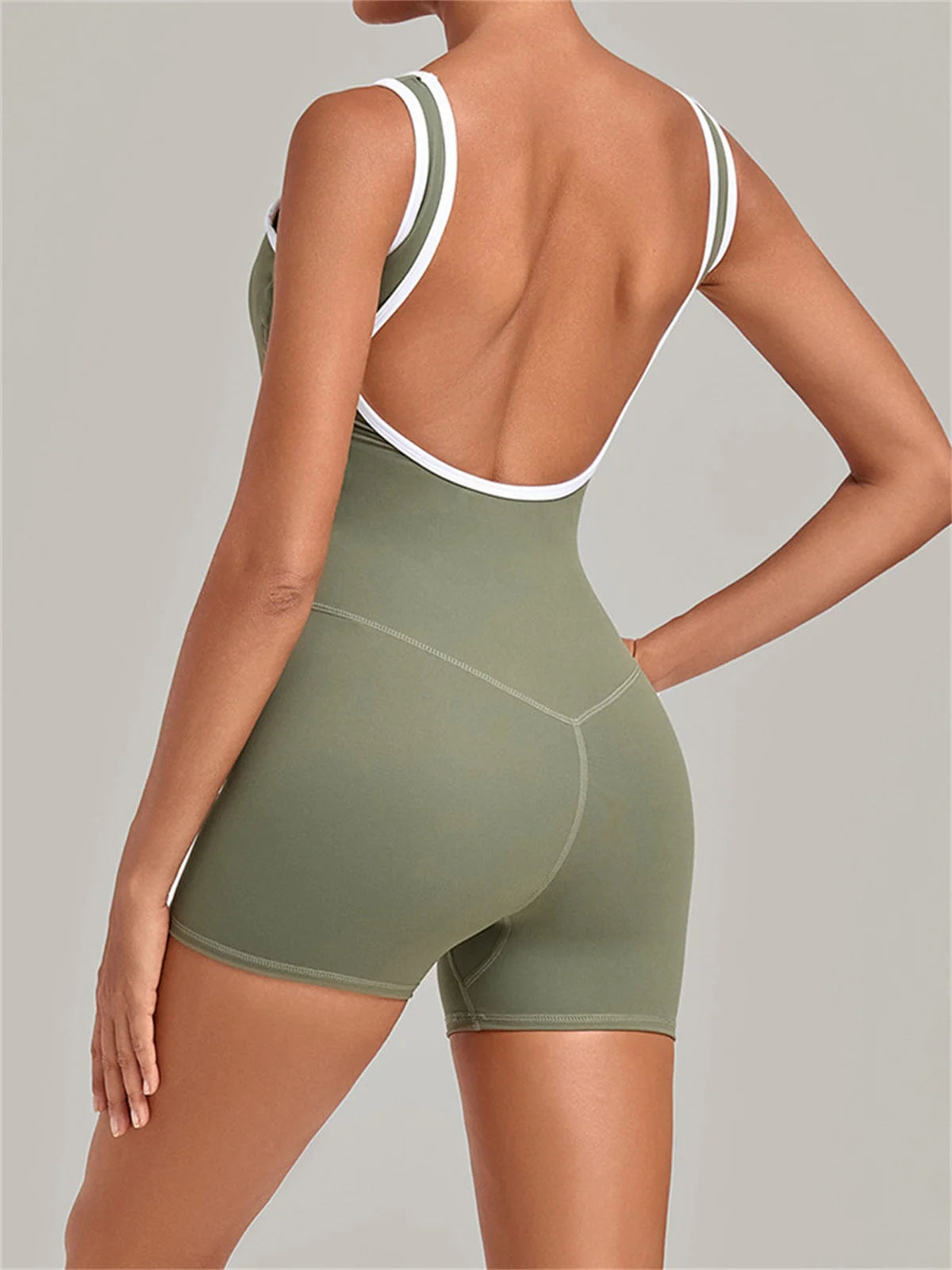 Color Blocking Brushed Yoga Jumpsuit Women Hollow Out Backless Tight Sport One Piece Suit Gym Running Exercise Fitness Bodysuits