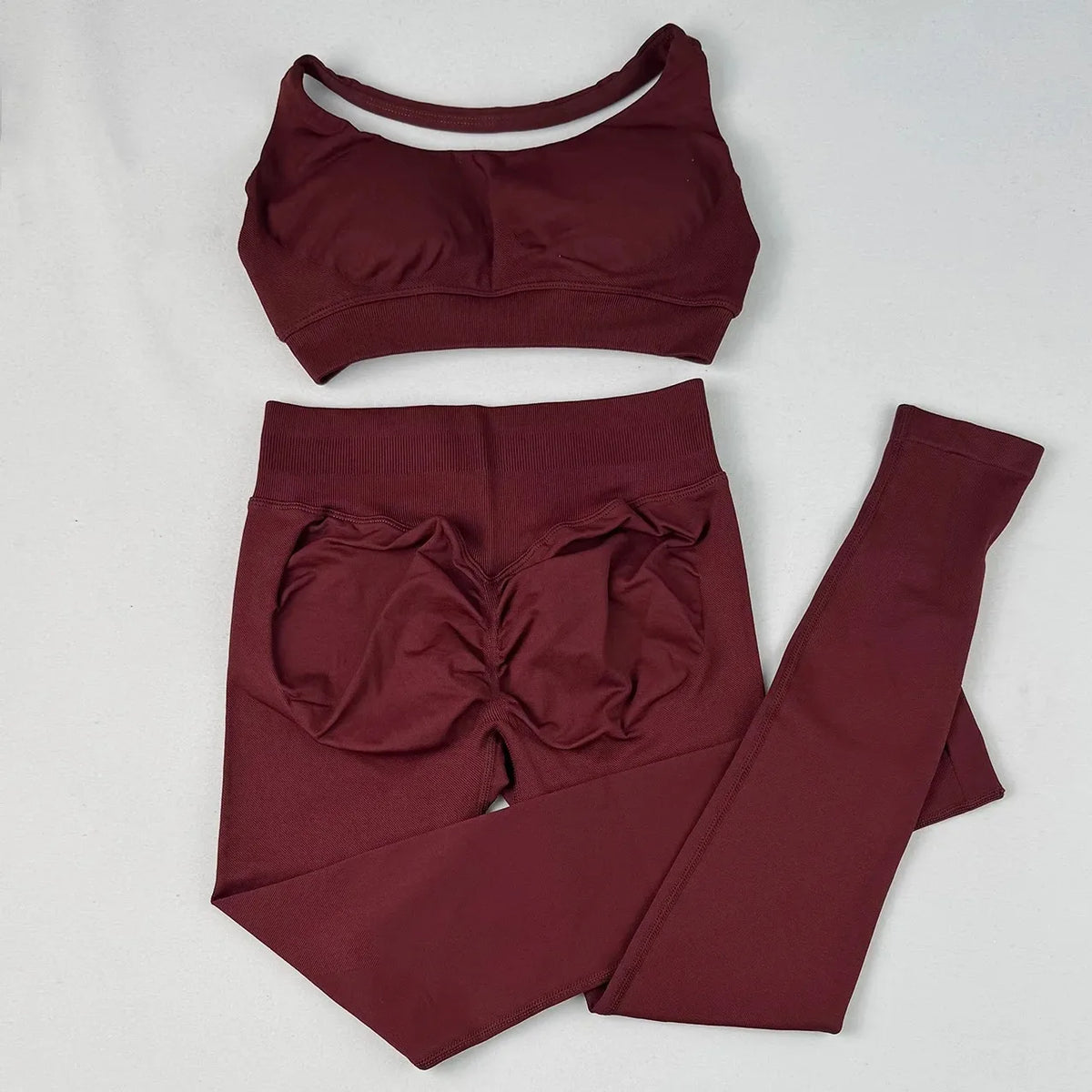 STOUREG Open Back Yoga Bras Pants Sets Seamless 2pcs Sculpt Sports Leggings Gym Halter Crop Tops Hip Lift Push Up Workout Tights