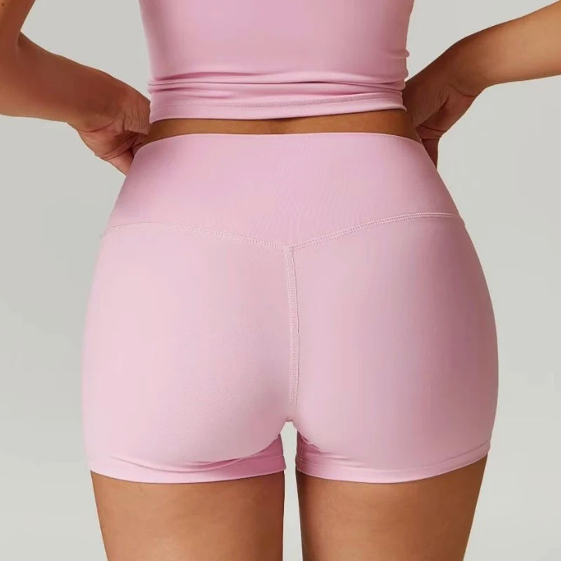 Women's High-Waist Quick-Drying Yoga Sports Shorts Nude Summer Fitness Running Training Three Quarter Length