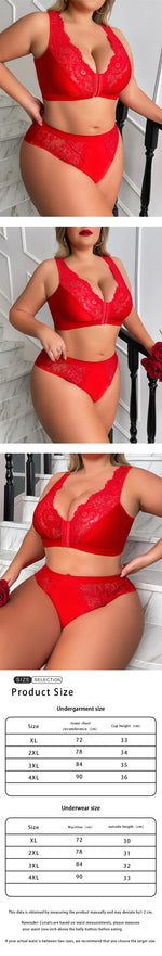 Women’s Sexy Embroidered Lingerie Set, Plus Size Front-Closure Minimizer Bra, Supportive Side-Smoothing Underwear