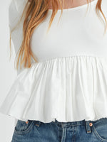 Women Long Sleeve Fall Peplum Tops Casual Solid Color Ruffled Hem Basic T-shirts Streetwear