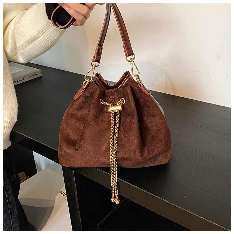 2026 Soft Commuting Crossbody Bags Faux Suede Sewing Hot Sale Bags for WomenThread Solid Color String Women's Handbags