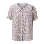 Women Doll Collar Loose Floral/Solid Tops Short Sleeve Button-down Shirts Casual Summer Streetwear