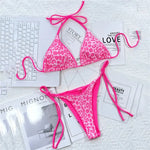 Pink Leopard Print Swimwear String Halter Triangle Bikini Set Micro Thong Sexy Swimsuit Women 2026 Bating Suit Bikinis De Mujer