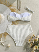 2026 2Pcs Sexy Bikinis Set Women High Waist Strapless Push Up Bra Solid Color Knot Padded Bras Briefs Bikini Swimwear Swimsuit