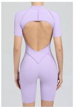 Summer Zipper Workout Jumpsuit Sports Overalls Women Running Fitness Short Sleeve Yoga Bodysuit