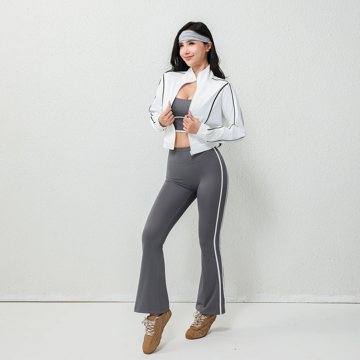 Women's Contrast Color High Elasticity Four-Way Stretch Full Zip Yoga Jacket Quick Dry Breathable Active Wear