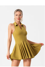 Quick Dry Tennis Dresses Women Turn Down Collar Golf Pleate Skirt Dress Pockets Fitness Shorts 2 Piece Tennis Yoga Suits