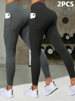 1/2 Pcs Super Soft Sports Leggings With Pockets For Women High Waisted Workout Yoga Running Push Up Fitness Tight Pants Women's
