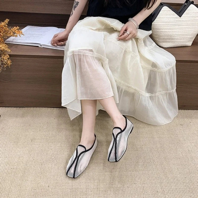 Soft Sole Super Soft 2026 Hollow-out Mesh Summer Slip-on Flat Square-toeShoes for Women