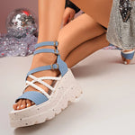 Cross Band Chunky Platform Sandals Women 2025 Summer Thick Sole Wedges Rome Sandles Woman Super High Heel Gladiator Sandalias 43