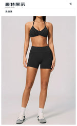 Seamless Yoga Suit Women Exposed Back Pleate Sports Bra High Waist Shorts Fitness Sets Outdoor Running Athletic Wear Tracksuit