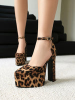 NASBAVI High Heeled Women's Sandals Buckle Pointed Toe Leopard Platform Shoes Woman Spring Design Sexy Elegant Gladiator Sandals