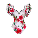 Vintage Ruffles Red Floral Print One Piece Swimsuit and Skirt Set Swimwear 2024 Push Up Underwire Bathing Suit Padded Monokini