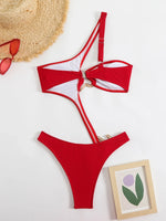 Sexy Black Hollow Out Bikini 2025 Women One Shoulder Metal DesignerBackless Thong One Piece Swimsuit Summer Bathing Suits