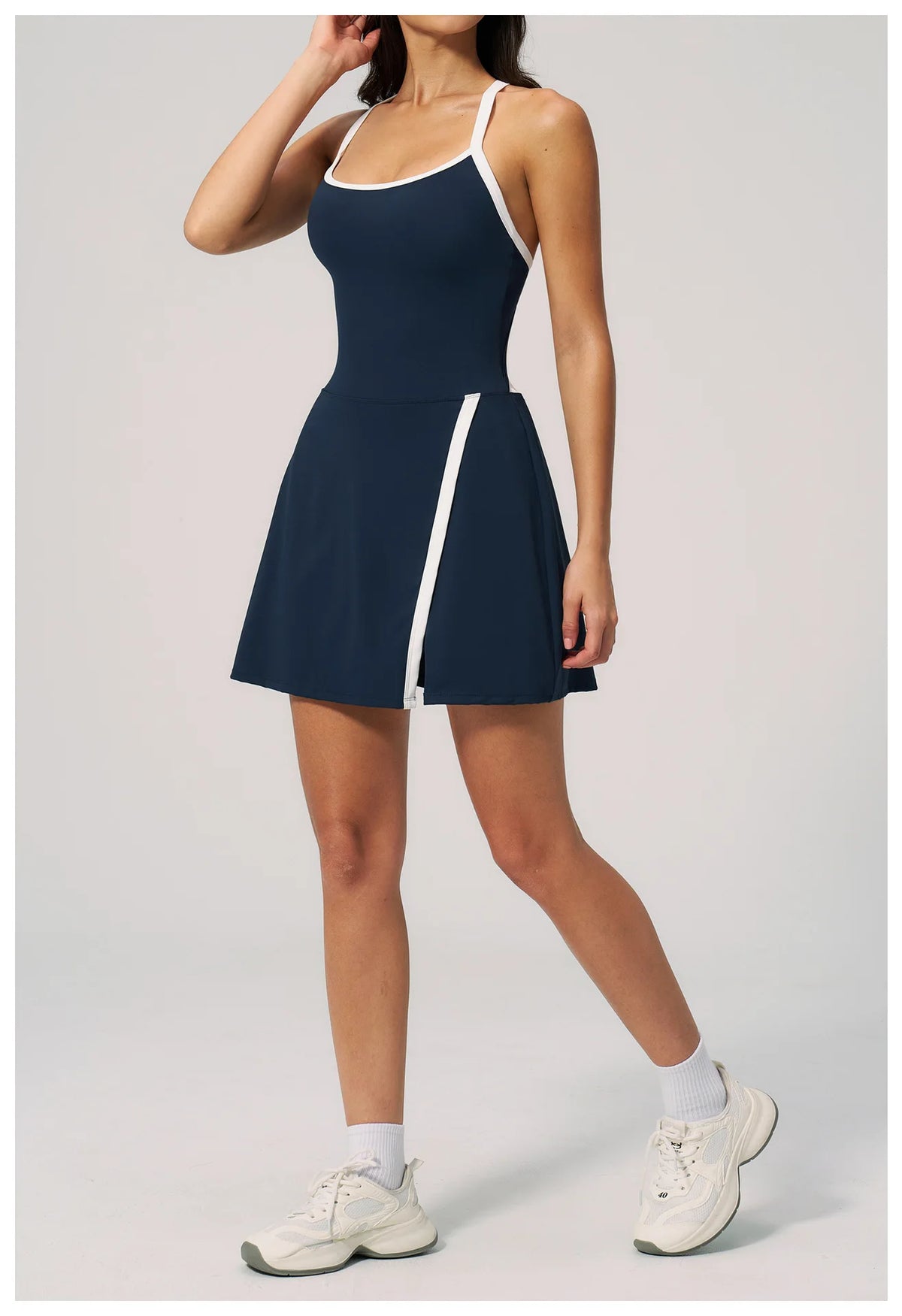 Naked Women's Tennis Dresses for Women Breathable Back Hollowed Out Sleeveless Mini Dress Built in Shorts Tight Sports Skirt