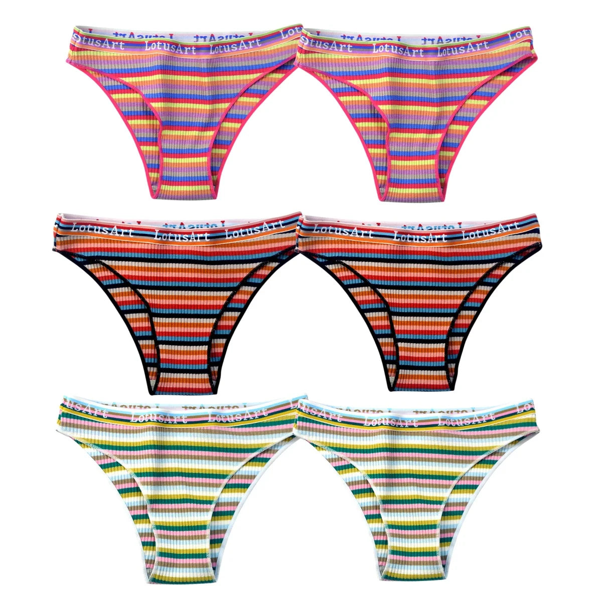 6PCS/Set Cotton Panties For Women Striped Briefs Low Waist Bottoms Female Sports Underpants Seamless Underwear Sexy Lingerie
