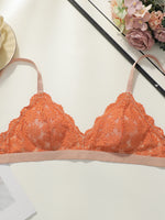 French Floral Lace Wireless Thin Straps Triangle Cup Women Summer Breathable See Through Lingerie Soft Daily Underwear MR2953