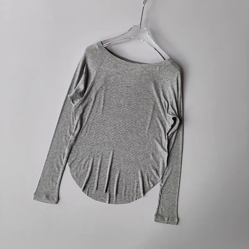 Women's yoga sports T-shirt, Modal ribbed yoga long sleeved outdoor sports loose top slimming yoga T-shirt cover