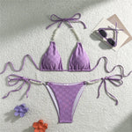 Light Purple Swimwear Pearl String Halter Micro Bikini Thong 2026 Sexy Swimsuit Women Bathing Suit Triangle Bikinis Sets Mujer