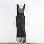 Sexy Fringe Tassel Knitted Crochet Tunic Beach Cover Up Women Long Dresses Cover-ups Beach Dress Beach Wear Beachwear Female