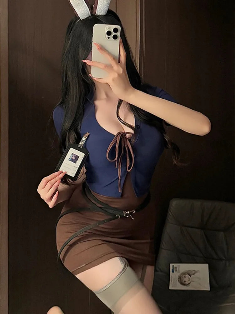 Sexy Halloween Game Costume Women's Rabbit Role-Play PU Leather Suit Underwear Bras Accessories Domestic Stock Available