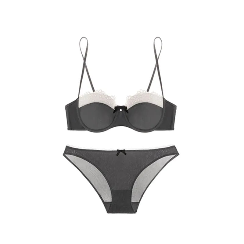Sexy Push Up Bra Small Breasts Women, Pure Sensual Lace Lingerie Set Summer Thin No Empty Cup Gather Support Beautiful Bralette