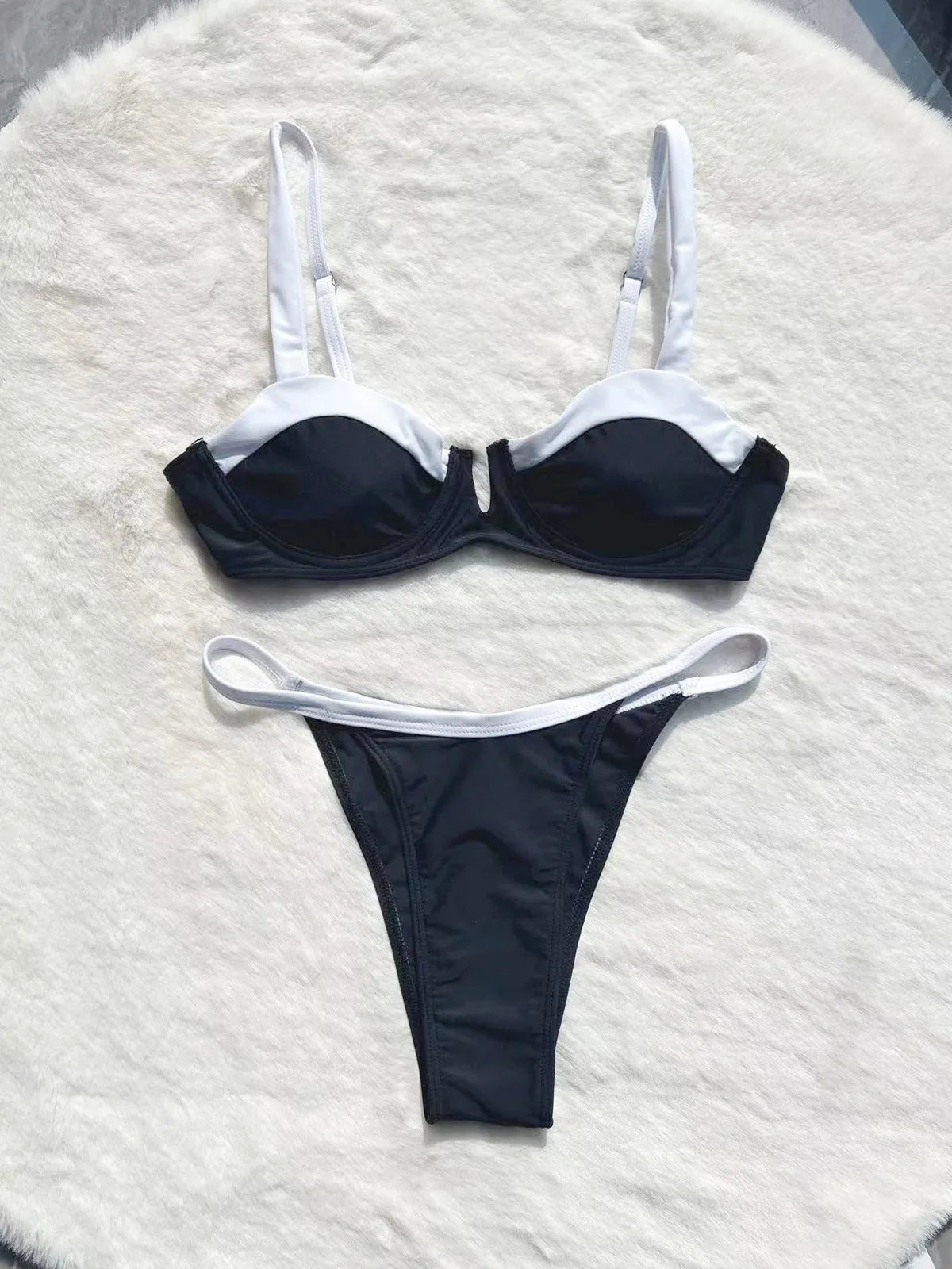 DEKA Women Black White Micro Thong Bikini Set Halter Push Up Padded Swimsuit Female Cut Out Bathing Suit Swimwear Biquini swim