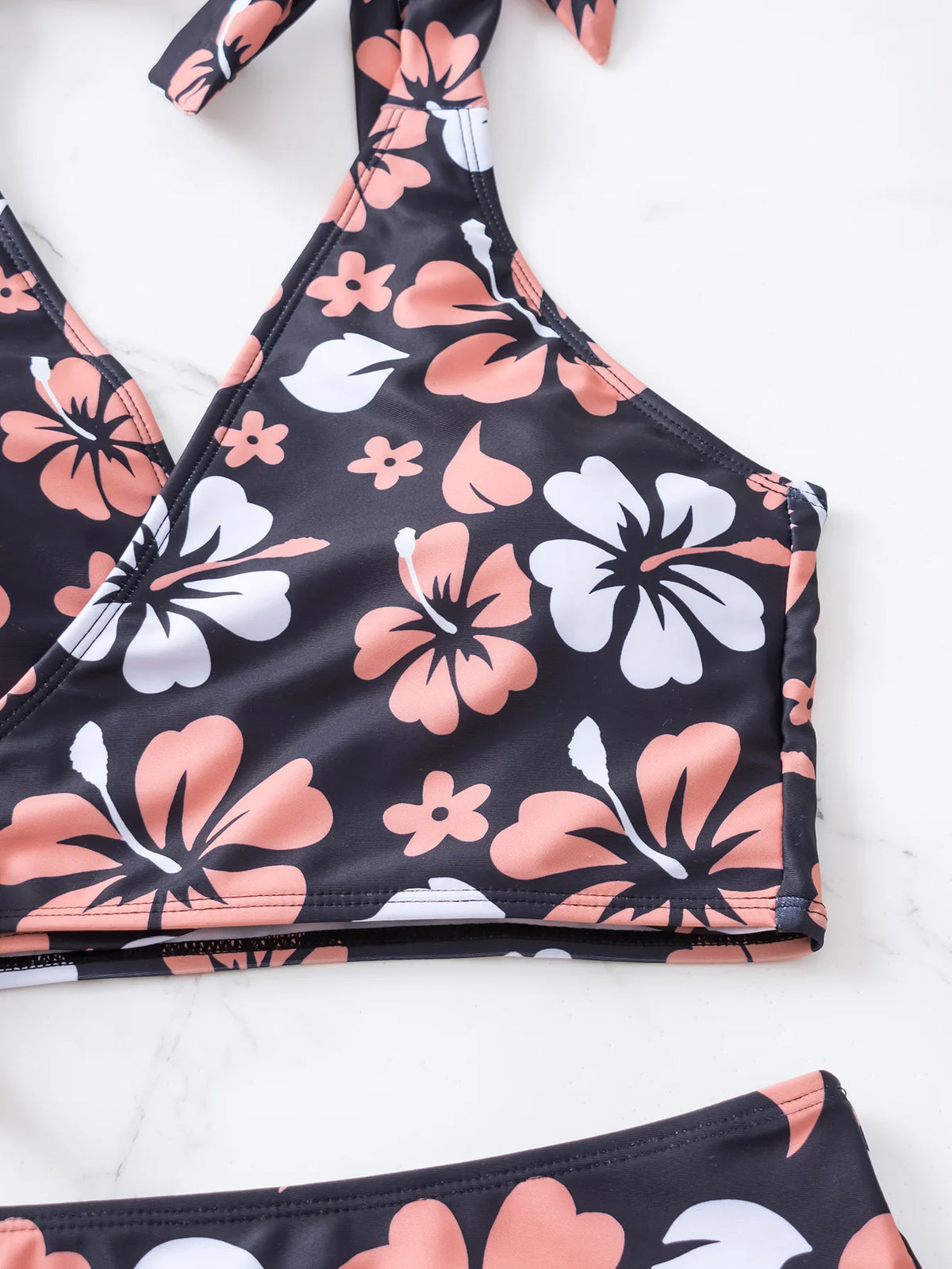 Sexy Black Floral Print Bikini Set 2026 Women V Neck Cross Push Up Bra High Waist Swimsuit Beach Bathing Suit Holiday Swimwear