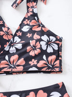 Sexy Black Floral Print Bikini Set 2026 Women V Neck Cross Push Up Bra High Waist Swimsuit Beach Bathing Suit Holiday Swimwear