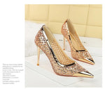BIGTREE 2026 Fashion Metal Decoration Mesh Hollow Pointed Toe Woman Pumps Thin Heels Party Ladies Shoes Zapatillas De Mujer