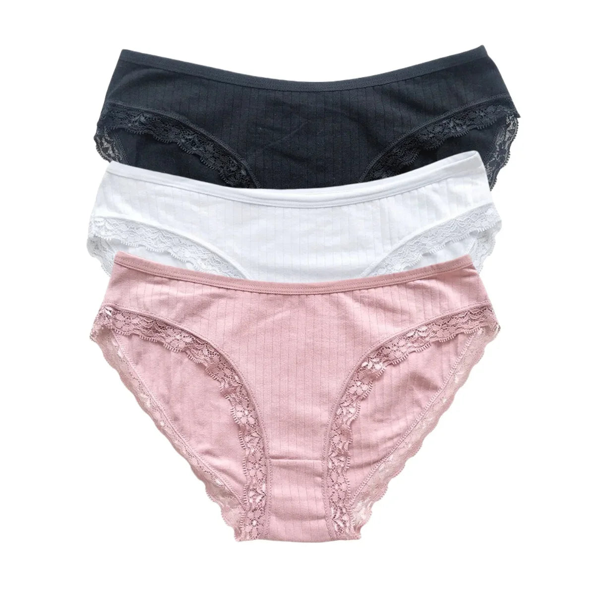 3Pcs/Set Women Lace Briefs Female Underpants Solid Color Pantys M-XL Soft Underwear Sexy Lingerie Intimates Cotton Panties