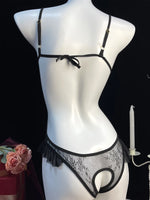 Crothless Sexy Lingerie Women Bodysuit Lace Underwear Transparent Hollow Out Fetish Babydoll Dress Open Croth Erotic Costume