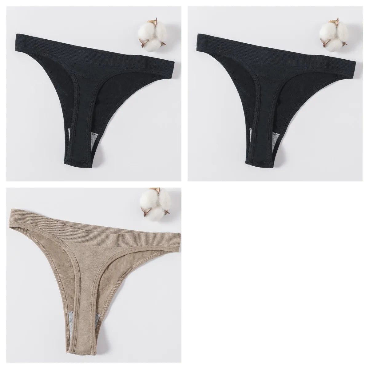3Pcs/Set Women Brazilian Panties Low-Rise Thong Comfort T-back Underwear Sexy Lingerie High-Stretch Ｇ-string Multi Color M-XL