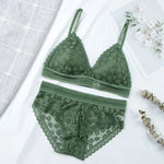 Women Floral Lace Bras Suit Solid Underwear Padded Breathable Vest With Briefs Sexy Hollow Out Bralette Thin Lingerie One Size