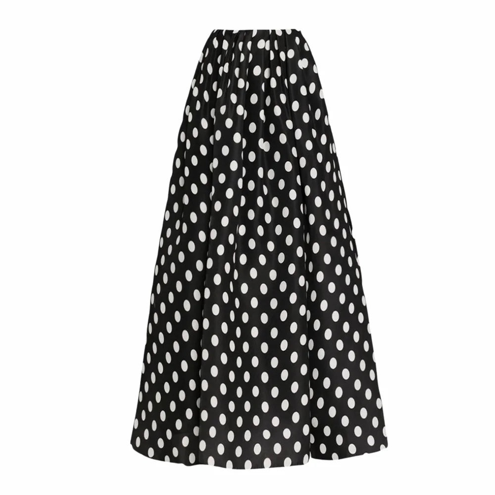 Black Dot Print One Piece Swimsuit Pleate Long Skirt Set 2026 Women Vintage Bandeau Ruffle Push Up Bathing Suit Holiday Swimwear