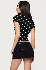 Women's summer fashion retro polka dot short-sleeved printed slim round neck top