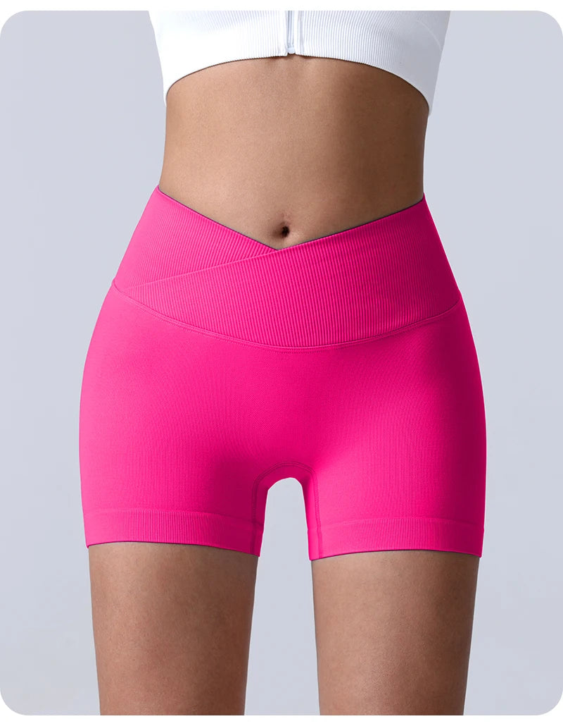 Cross-Back Yoga Shorts for Women - High-Waisted Tummy Control Fitness & Yoga Running Breathable Quick-Dry Shorts