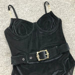 2026 High Quality Sexy One Piece Swimsuit Swimwear Women Push Up Pit Striped Metal Chain Straps Bathing Suit Beachwear with Belt