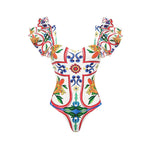 2024 Women Swimwear 2PC Cover-up Swimsuit Ruffle Solid Printed Deep V One-piece Monokini Kimono Bikini Suit Summer Beachwear