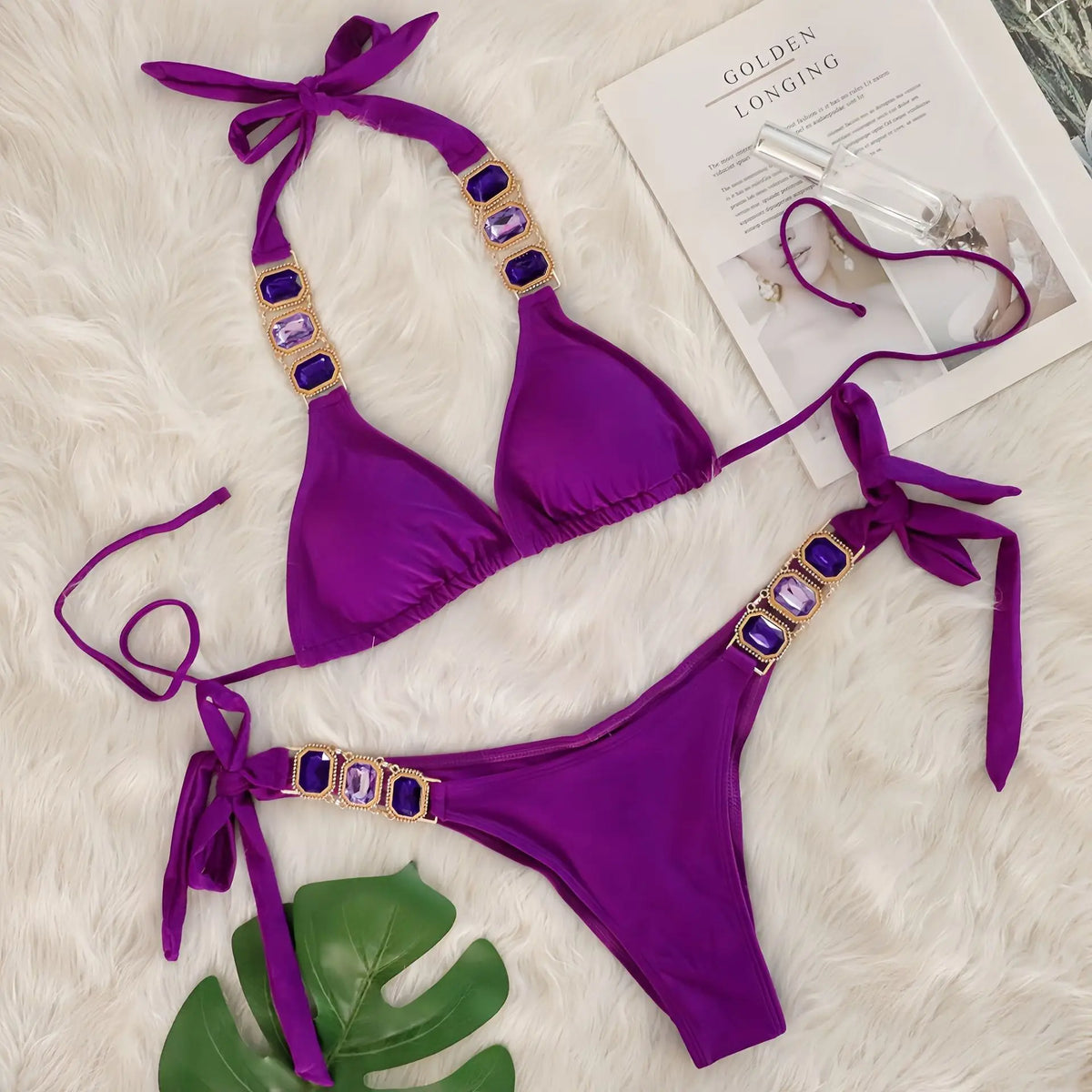 DEKA Sexy Crystal Diamond Swimwear Rhinestone Bikini Set Women Luxury Black Push Up Bandage Thong Swimsuit Beach Bathing Suit